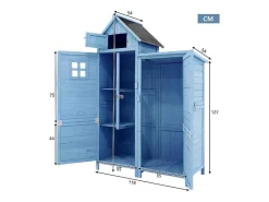 Massief Houten Tuinhuis Met Pvc Schuin Dak - 2 Planken 3 Klapdeuren - L118 X D54 X H173 Cm - Blauw-Vente-unique Clearance