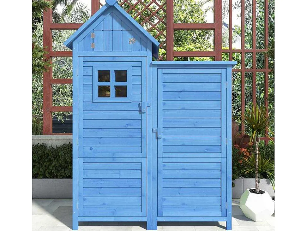 Massief Houten Tuinhuis Met Pvc Schuin Dak - 2 Planken 3 Klapdeuren - L118 X D54 X H173 Cm - Blauw-Vente-unique Clearance