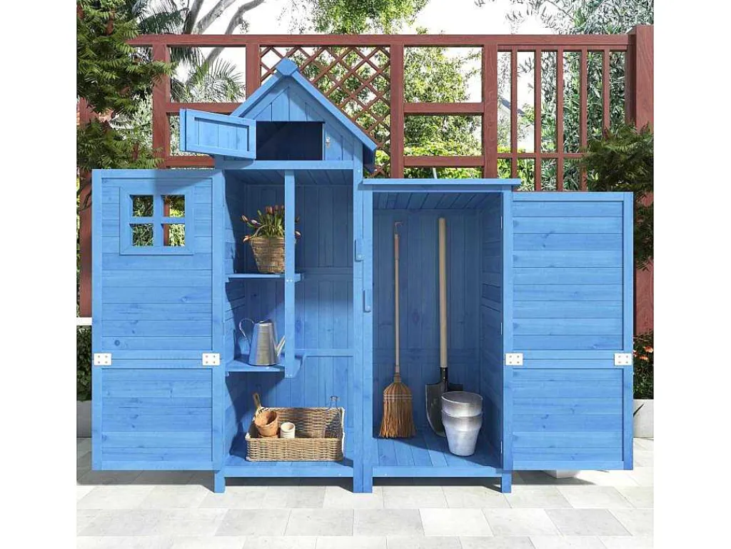 Massief Houten Tuinhuis Met Pvc Schuin Dak - 2 Planken 3 Klapdeuren - L118 X D54 X H173 Cm - Blauw-Vente-unique Clearance