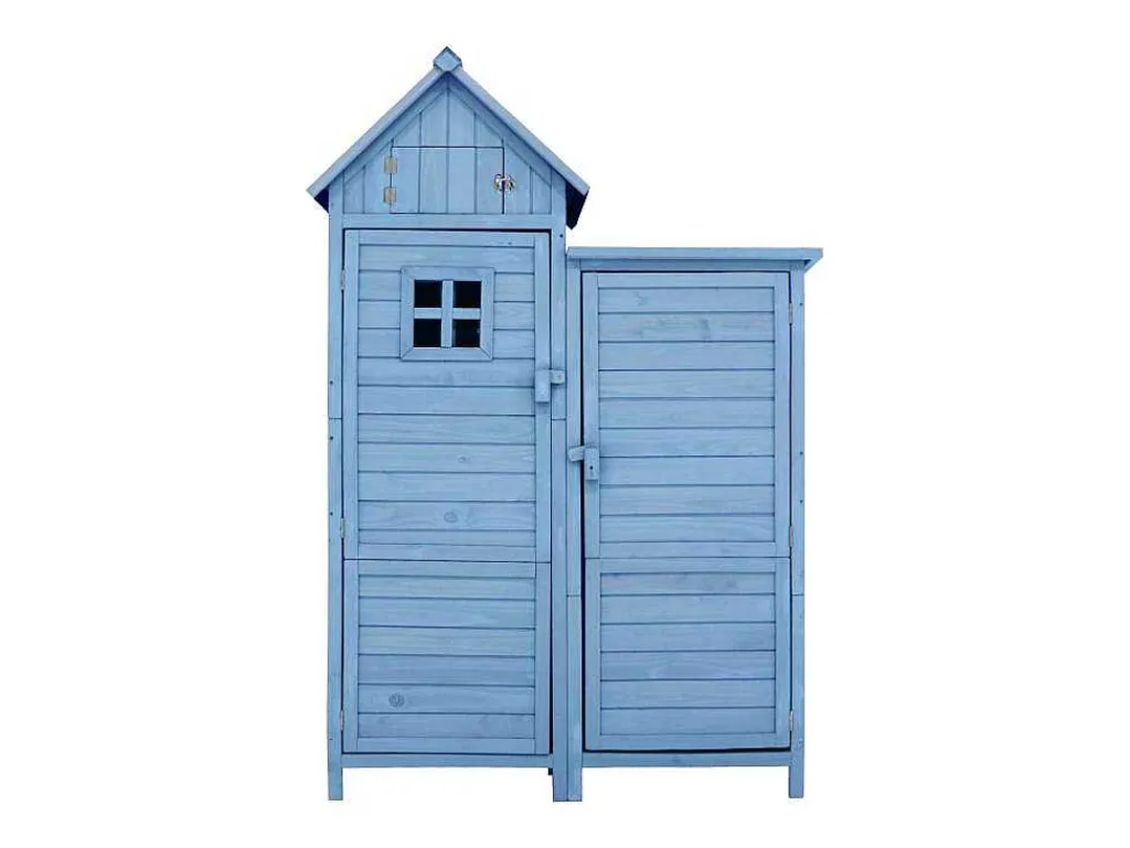 Massief Houten Tuinhuis Met Pvc Schuin Dak - 2 Planken 3 Klapdeuren - L118 X D54 X H173 Cm - Blauw-Vente-unique Clearance