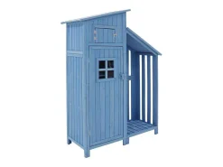 Massief Houten Tuinhuis Met Pvc Schuin Dak - 2 Planken 3 Klapdeuren - L124 X D46 X H174 Cm - Blauw-Vente-unique Sale