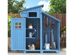 Massief Houten Tuinhuis Met Pvc Schuin Dak - 2 Planken 3 Klapdeuren - L124 X D46 X H174 Cm - Blauw-Vente-unique Sale