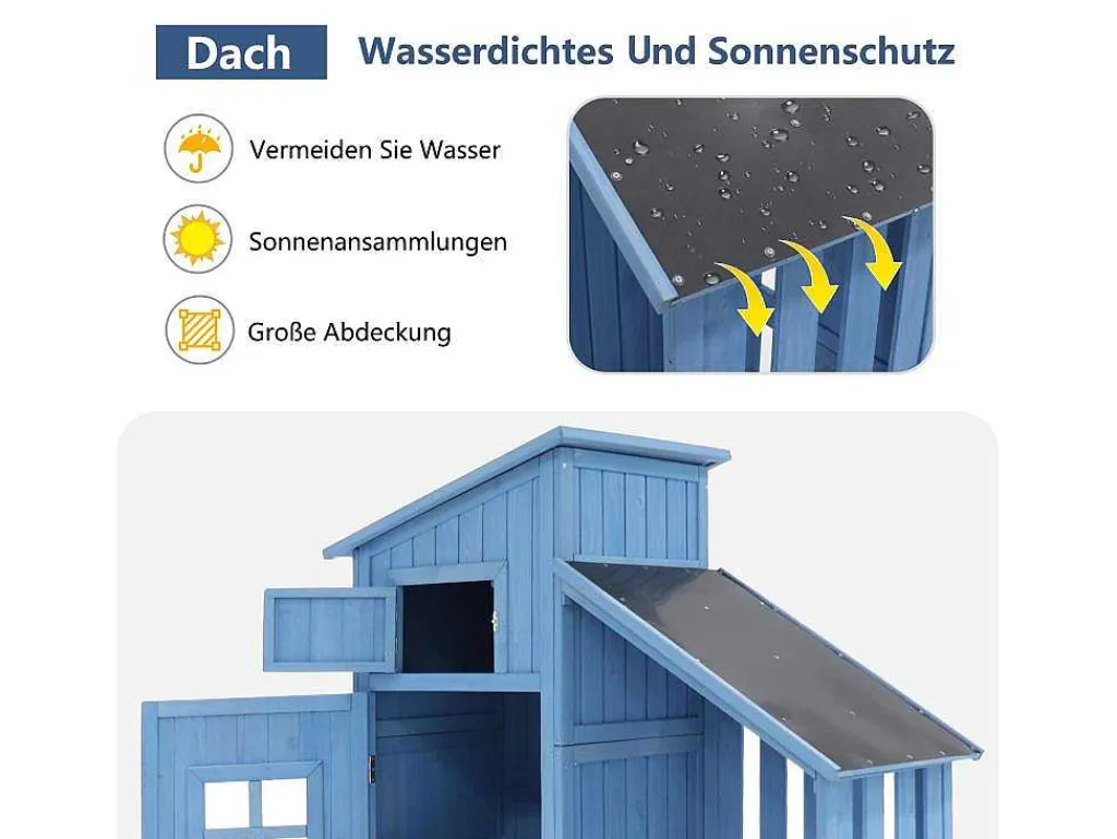 Massief Houten Tuinhuis Met Pvc Schuin Dak - 2 Planken 3 Klapdeuren - L124 X D46 X H174 Cm - Blauw-Vente-unique Sale
