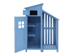 Massief Houten Tuinhuis Met Pvc Schuin Dak - 2 Planken 3 Klapdeuren - L124 X D46 X H174 Cm - Blauw-Vente-unique Sale