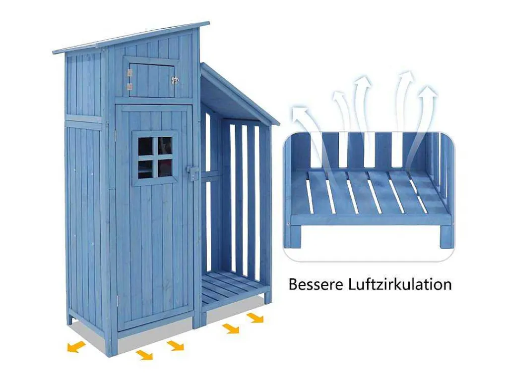 Massief Houten Tuinhuis Met Pvc Schuin Dak - 2 Planken 3 Klapdeuren - L124 X D46 X H174 Cm - Blauw-Vente-unique Sale