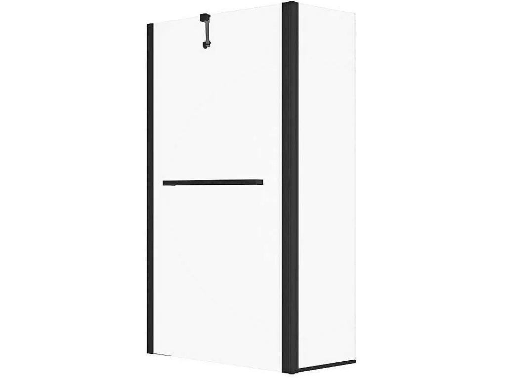 Matzwart Badscherm Met Handdoekhouder En Draaibare Retour - (70 + 30) X 140 Cm - Primael-Shower & Design Online