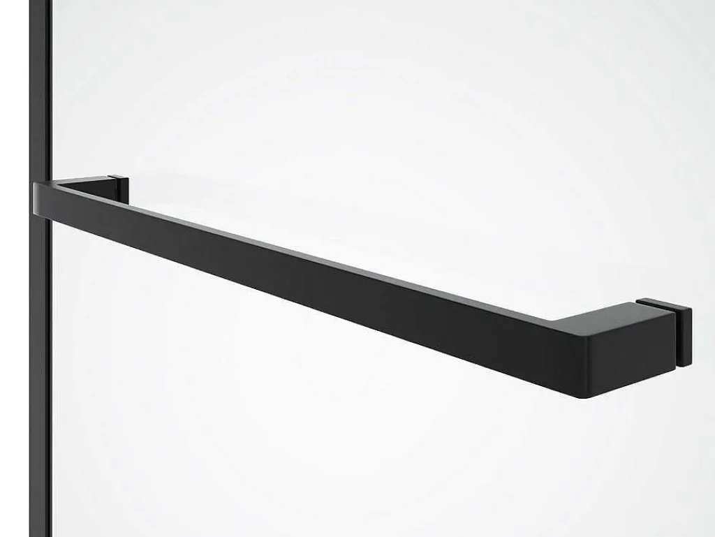 Matzwart Badscherm Met Handdoekhouder En Draaibare Retour - (70 + 30) X 140 Cm - Primael-Shower & Design Online