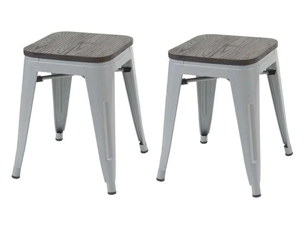 Mcw-A73 Kruk (Set Van 2) Houten Zitting, Grijs-Vente-unique Clearance