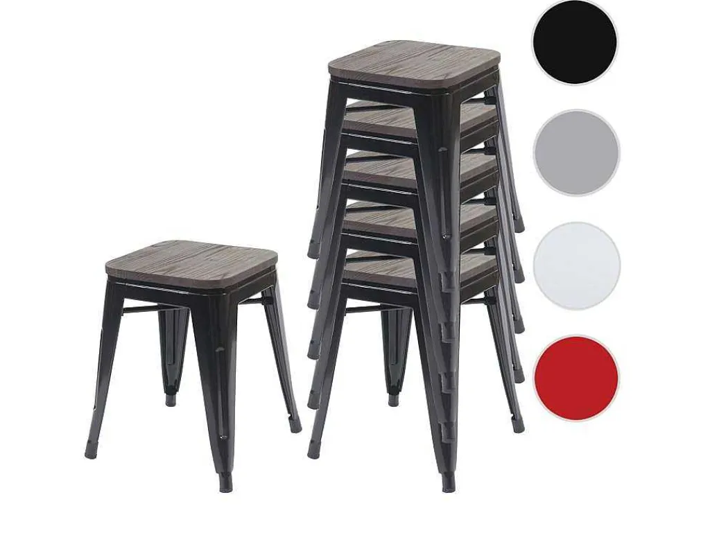 Mcw-A73 Kruk (Set Van 6) Houten Zitting, Zwart-Vente-unique Sale