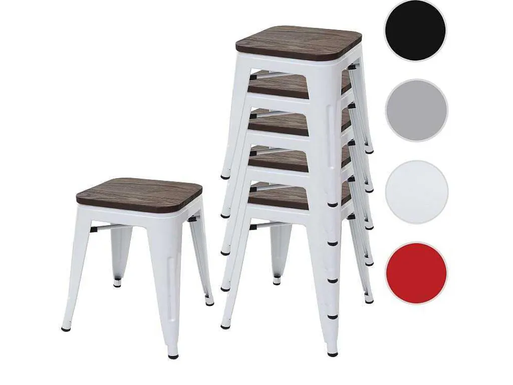 Mcw-A73 Kruk (Set Van 6) Houten Zitting, Wit-Vente-unique Online