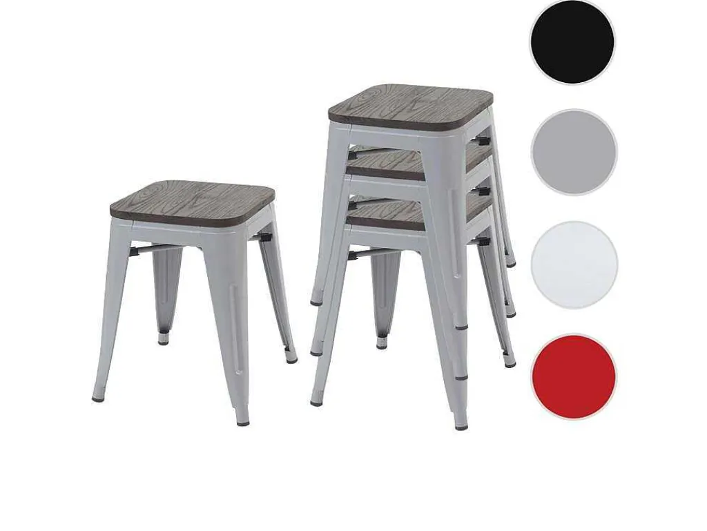 Mcw-A73 Kruk (Set Van 4) Houten Zitting, Grijs-Vente-unique Clearance