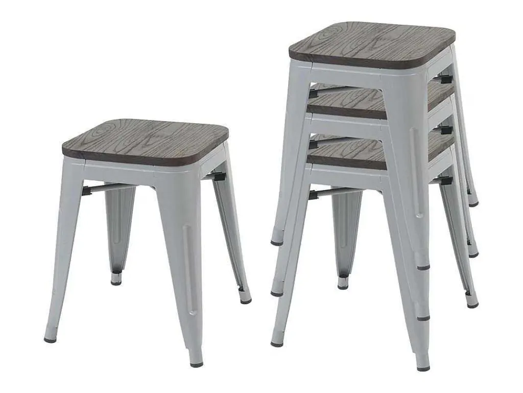 Mcw-A73 Kruk (Set Van 4) Houten Zitting, Grijs-Vente-unique Clearance