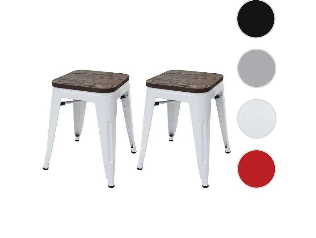 Mcw-A73 Kruk (Set Van 2) Houten Zitting, Wit-Vente-unique Online