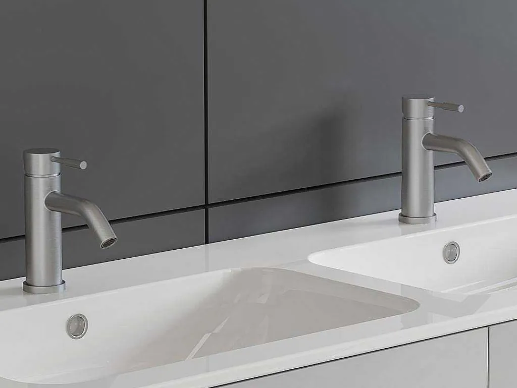 Mechanische Mengkraan Met Ronde Vorm Van Roestvrij Staal - Geborsteld Nikkel - H17 Cm - Salavan-Shower & Design Online