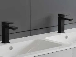 Mechanische Mengkraan Met Vierkante Vorm Van Geborsteld Roestvrij Staal - Mat Zwart, H17,3 Cm - Canilas-Shower & Design Online