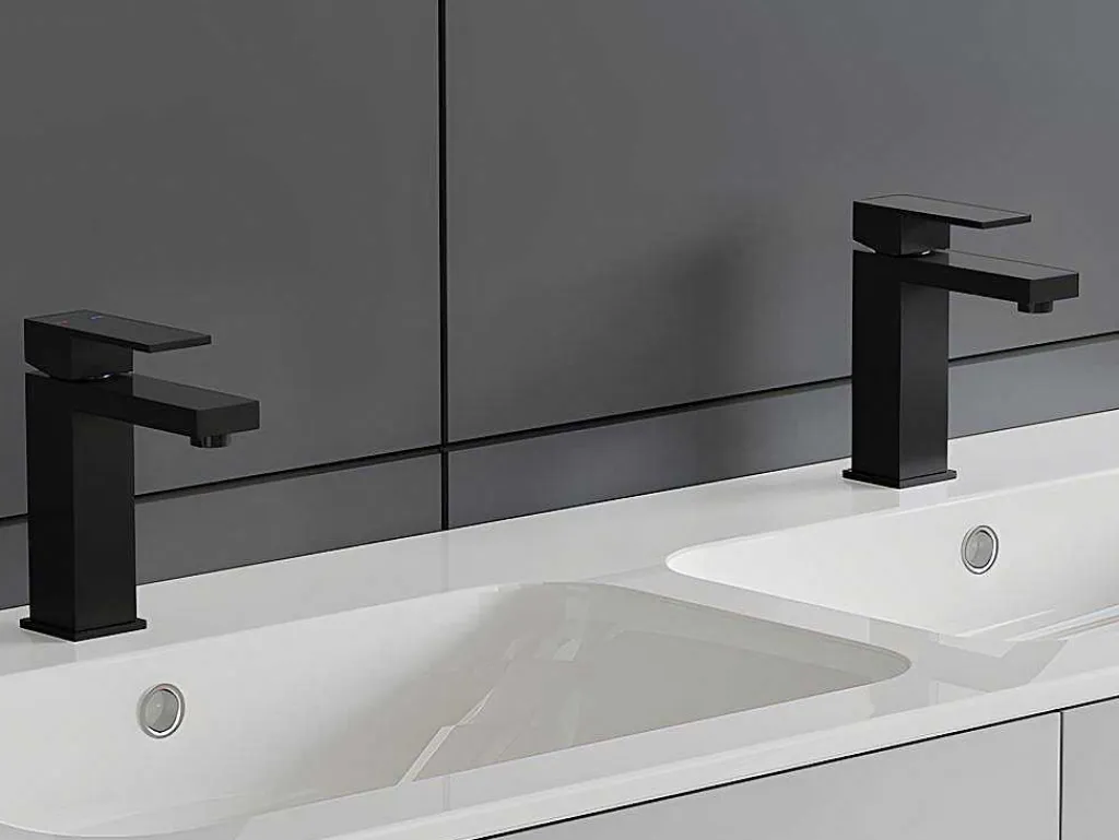 Mechanische Mengkraan Met Vierkante Vorm Van Geborsteld Roestvrij Staal - Mat Zwart, H17,3 Cm - Canilas-Shower & Design Online