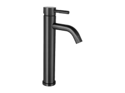 Mechanische Mengkraan Met Ronde Vorm Van Geborsteld Roestvrij Staal - Mat Zwart - H29.6 Cm - Salavan-Shower & Design Outlet