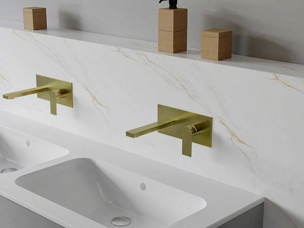 Mechanische Mengkraan Voor Inbouw Vierkant - Goudkleurig Met Satijnglans - Vistula-Shower & Design Discount