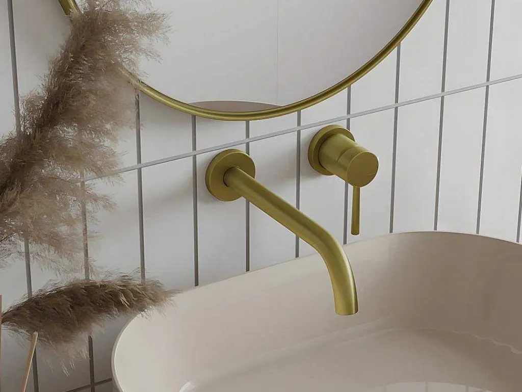 Mechanische Mengkraan Voor Inbouw Met Afgerond Uiteinde - Goudkleurig Met Satijnglans - Lozoya-Shower & Design Sale