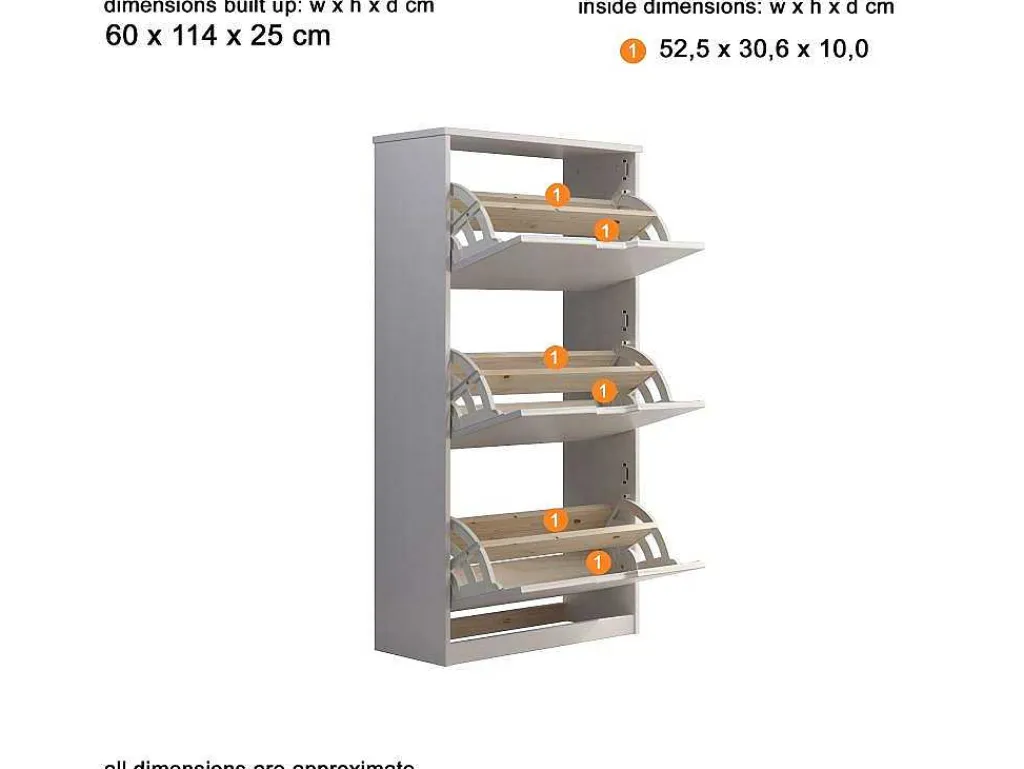 Mestre Schoenenkast 3 Klep Wit.-Vente-unique