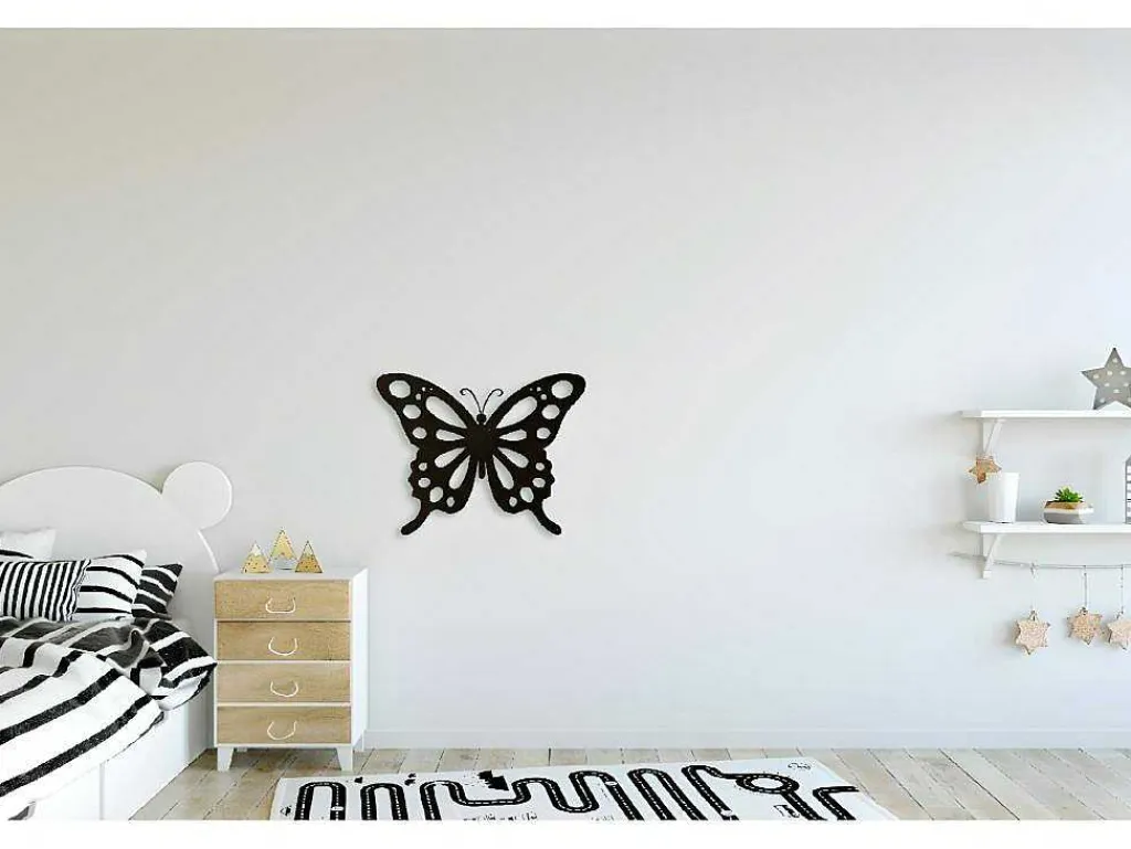 Metalen Decoratie Vlinder 7, Zwart, 48X1,5X37 Cm,-EPIKASA New