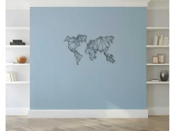 Metalen Decoratie Wereldkaart 4, Zwart, 120X1,5X72 Cm,-EPIKASA Discount