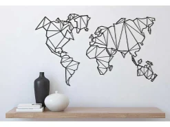 Metalen Decoratie Wereldkaart 4, Zwart, 120X1,5X72 Cm,-EPIKASA Discount