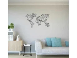 Metalen Decoratie Wereldkaart 4, Zwart, 120X1,5X72 Cm,-EPIKASA Discount
