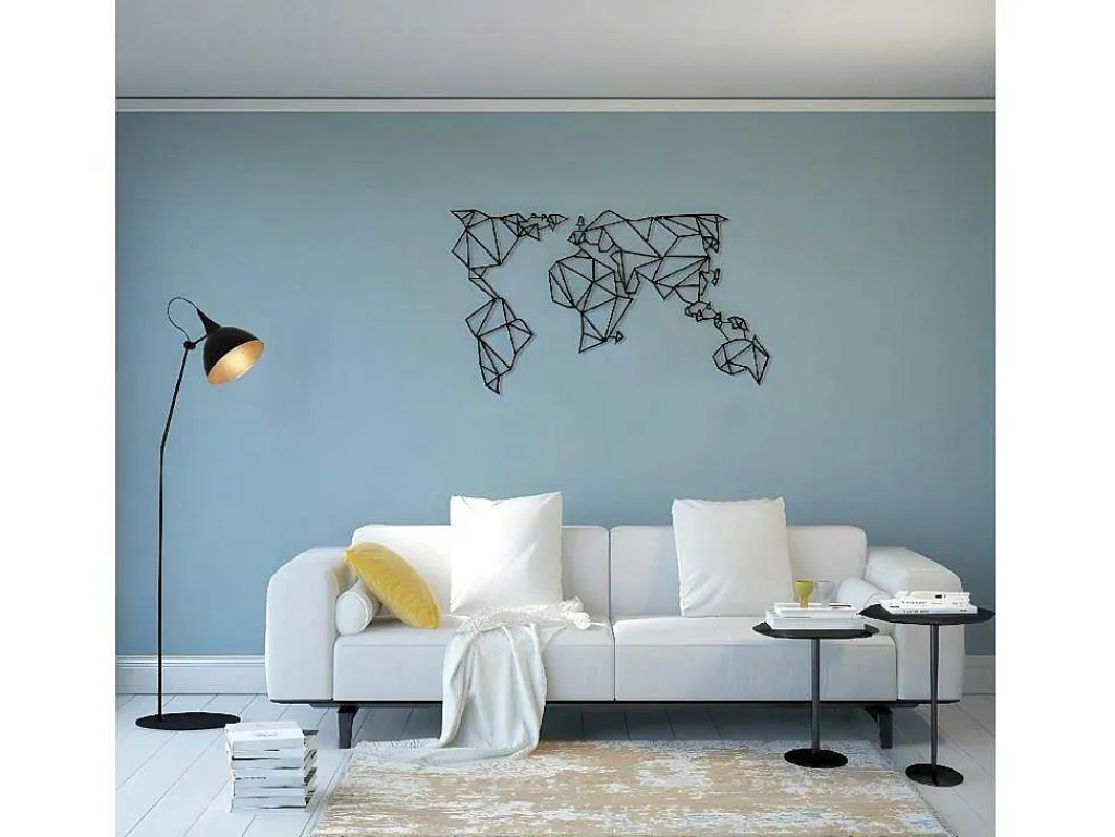 Metalen Decoratie Wereldkaart 21, Zwart, 140X1,5X80 Cm,-EPIKASA Sale