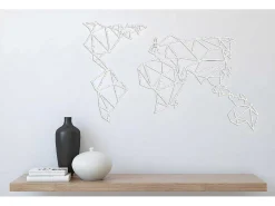 Metalen Decoratie Wereldkaart 19, Wit, 100X1,5X58 Cm,-EPIKASA