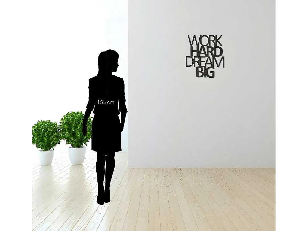 Metalen Decoratie Work Hard Dream Big 1, Zwart, 65X1,5X70 Cm,-EPIKASA