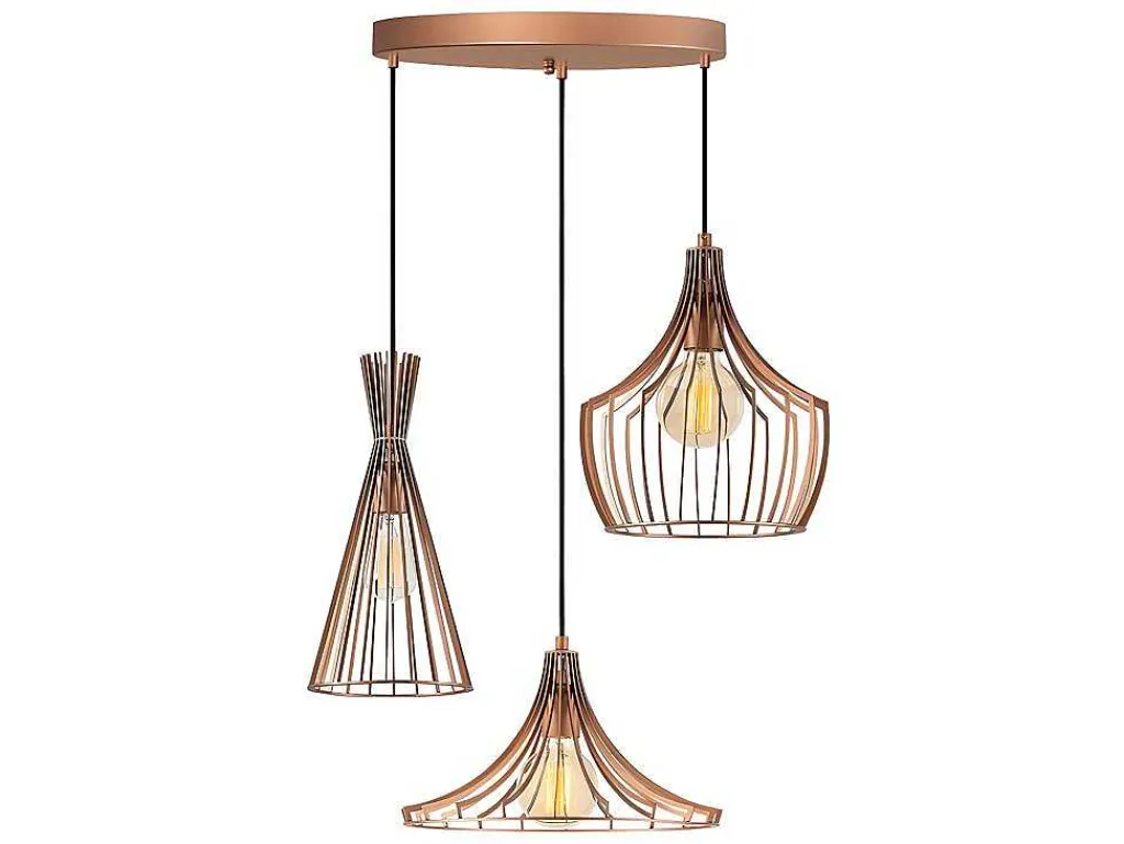 Metalen Hanglamp Mezopotamya - 3 Kappen - B55 X H113 Cm - Koperkleurig-OZAIA Sale