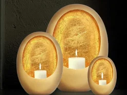 Metalen Kandelaar - B. 31,5 X H. 43 Cm - Messing En Bladgoud Afwerking - Goud - Belinni-OZAIA New