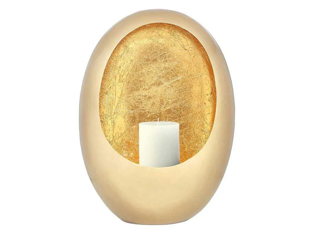 Metalen Kandelaar - B. 31,5 X H. 43 Cm - Messing En Bladgoud Afwerking - Goud - Belinni-OZAIA New