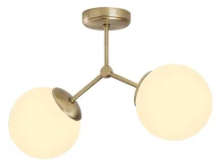 Metalen Plafondlamp Met 2 Bollen Damar - L. 44 X H. 28 Cm - Wit En Goudkleurig-OZAIA Clearance