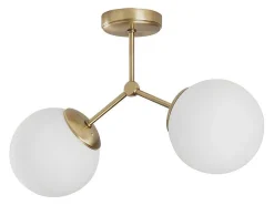 Metalen Plafondlamp Met 2 Bollen Damar - L. 44 X H. 28 Cm - Wit En Goudkleurig-OZAIA Clearance