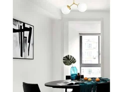 Metalen Plafondlamp Met 2 Bollen Damar - L. 44 X H. 28 Cm - Wit En Goudkleurig-OZAIA Clearance