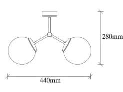 Metalen Plafondlamp Met 2 Bollen Damar - L. 44 X H. 28 Cm - Zwart En Goudkleurig-OZAIA New