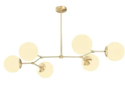 Metalen Plafondlamp Met 6 Bollen Damar - L. 100 X H. 52 Cm - Wit En Goudkleurig-OZAIA Hot