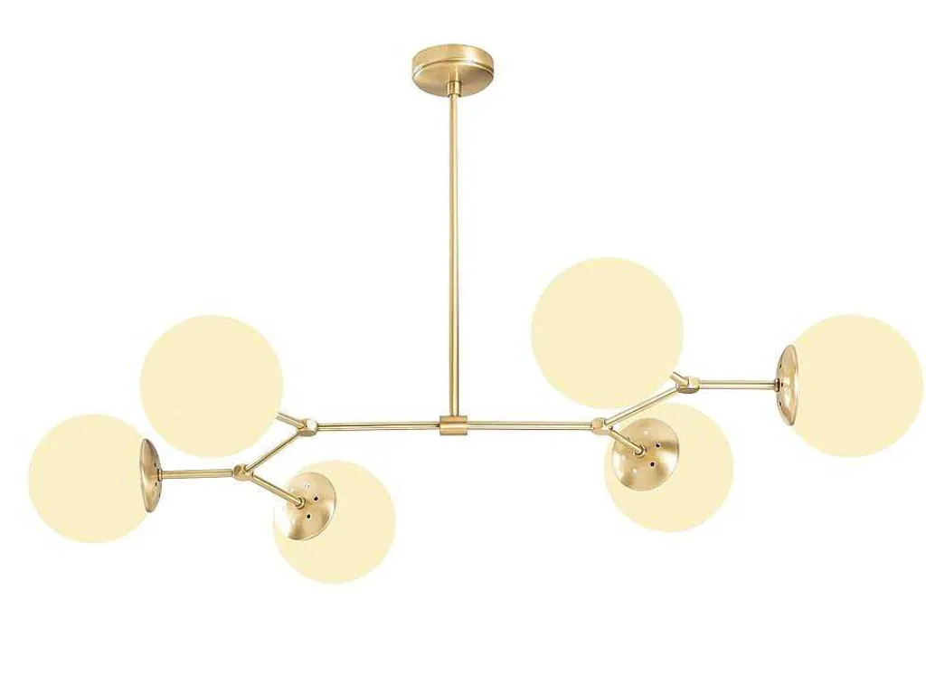 Metalen Plafondlamp Met 6 Bollen Damar - L. 100 X H. 52 Cm - Wit En Goudkleurig-OZAIA Hot