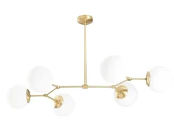 Metalen Plafondlamp Met 6 Bollen Damar - L. 100 X H. 52 Cm - Wit En Goudkleurig-OZAIA Hot