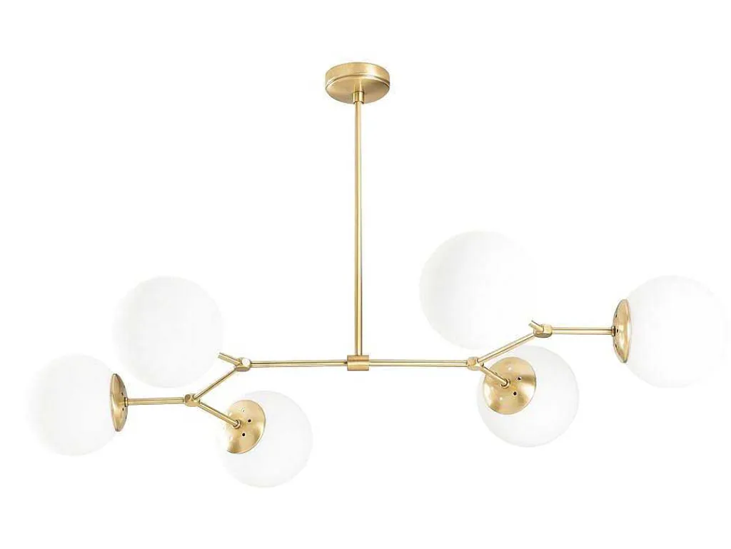 Metalen Plafondlamp Met 6 Bollen Damar - L. 100 X H. 52 Cm - Wit En Goudkleurig-OZAIA Hot