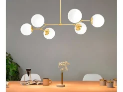 Metalen Plafondlamp Met 6 Bollen Damar - L. 100 X H. 52 Cm - Wit En Goudkleurig-OZAIA Hot