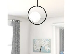 Metalen Plafondlamp Met Glazen Bol Dulonay - H39 Cm - Zwart En Wit-OZAIA Online