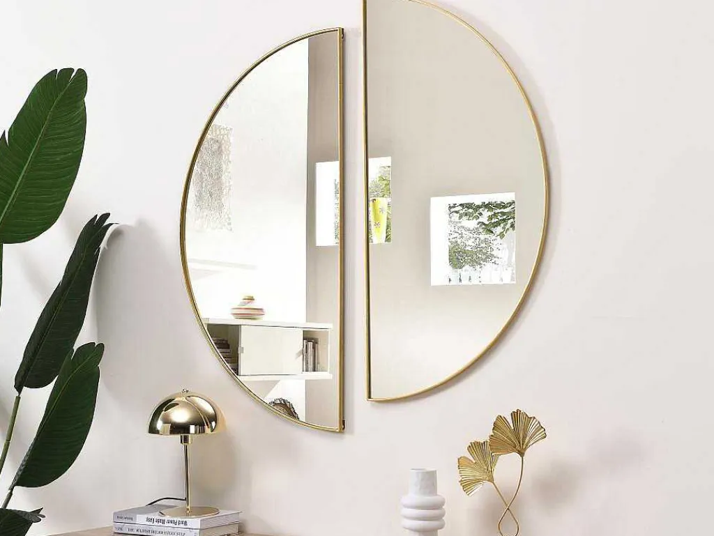 Metalen Spiegel Met Halve Cirkel Design - B.50 X H.100 Cm - Goudkleurig - Gavra-OZAIA Sale