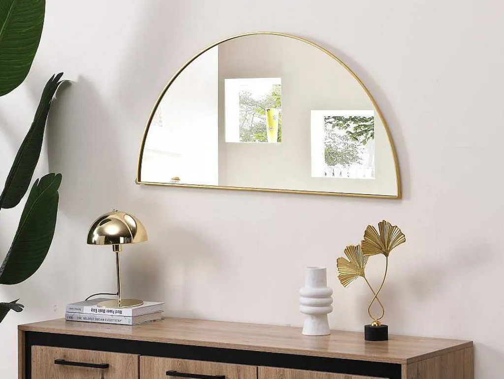 Metalen Spiegel Met Halve Cirkel Design - B.50 X H.100 Cm - Goudkleurig - Gavra-OZAIA Sale