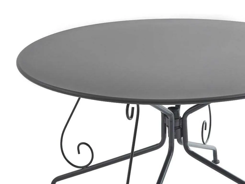 Metalen Tuineethoek Met Gietijzeren Stijl: Een Tafel D120 Cm En 4 Opstapelbare Fauteuils - Antraciet - Guermantes Van-MYLIA Outlet