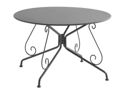 Metalen Tuineethoek Met Gietijzeren Stijl: Een Tafel D120 Cm En 4 Opstapelbare Fauteuils - Antraciet - Guermantes Van-MYLIA Outlet