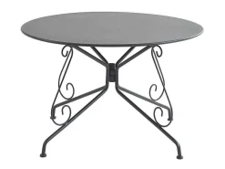 Metalen Tuineethoek Met Gietijzeren Stijl: Een Tafel D120 Cm En 4 Opstapelbare Fauteuils - Antraciet - Guermantes Van-MYLIA Outlet