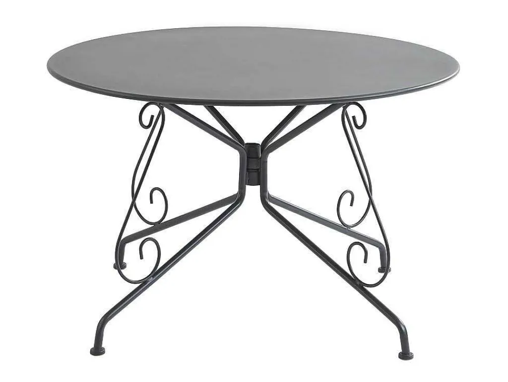 Metalen Tuineethoek Met Gietijzeren Stijl: Een Tafel D120 Cm En 4 Opstapelbare Fauteuils - Antraciet - Guermantes Van-MYLIA Outlet